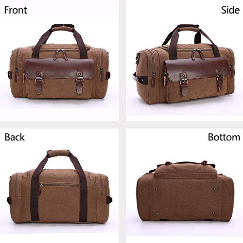 TELOSPORTS Canvas Duffel Bag, Vintage Canvas Weekender Bag Travel Bag Sports Duffel with Shoulder Strap (Coffee)