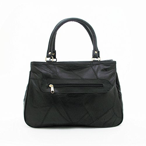 TASSINI Women's Patch Leather Handbag (Black)