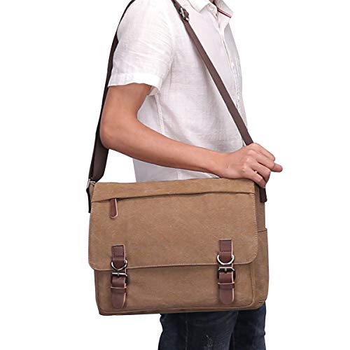 Telosports Large Vintage Canvas Messenger Shoulder Bag Crossbody Bookbag Business Bag for 15inch Laptop