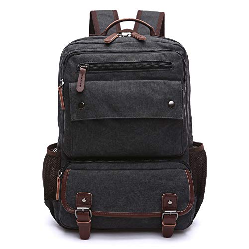 TELOSPORTS Laptop Backpack Vintage Canvas Travel Business College Casual Daypack Rucksack for Women Men Black