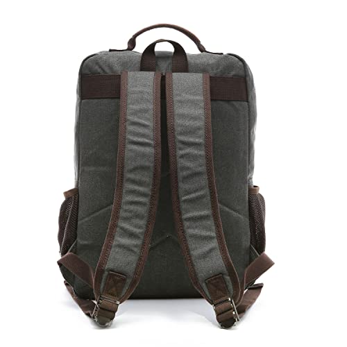 TELOSPORTS Canvas Laptop Backpacks Vintage Business Travel Rucksack Fits Bookbags for Men Women Gray