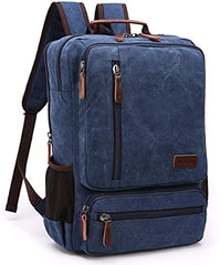 TELOSPORTS Canvas Laptop Backpack Backpack Water-Repellent Travel Business Bag Men Women(Blue)