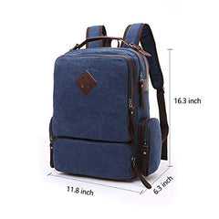 TELOSPORTS Large Vintage Canvas Backpack Knapsack Rucksack Hiking Mountaineering School Laptop bag Daypacks Retro for Men Blue Travel Rucksack