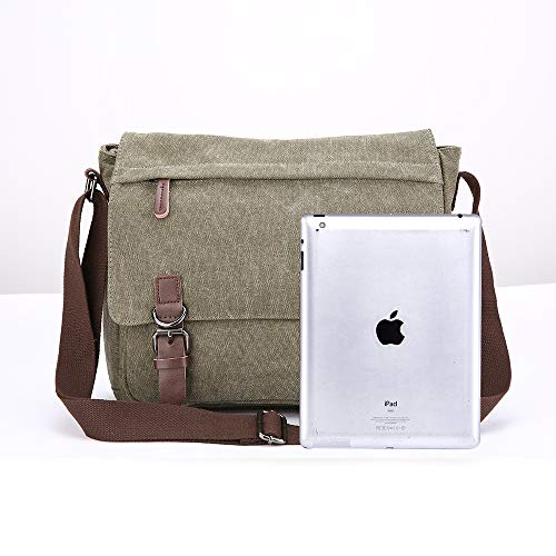 TELOSPORTS Large Vintage Canvas Messenger Shoulder Bag Crossbody Bookbag Business Bag for 15inch Laptop