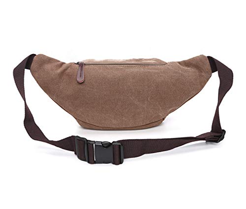 Telosports Fanny Pack Lightweight Linen Belt Bag for Men and Women, with Belt Bag Adjustable Belt, Multi-Pocket Storage, Hiking, Cycling (Brown)