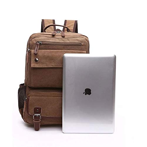 TELOSPORTS Laptop Backpack Vintage Canvas Travel Business College Casual Daypack Rucksack for Women Men Coffee