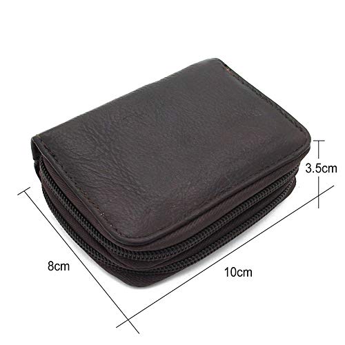 TASSINI TRENDS Double Zipper Card Holder, Leather Credit Card Holder, RFID Blocking Credit Card Holder, Coin Purse Brown