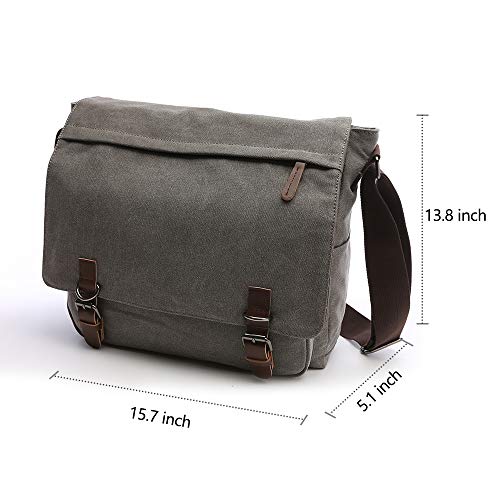 Telosports Large Vintage Canvas Messenger Shoulder Bag Crossbody Bookbag Business Bag for 15inch Laptop