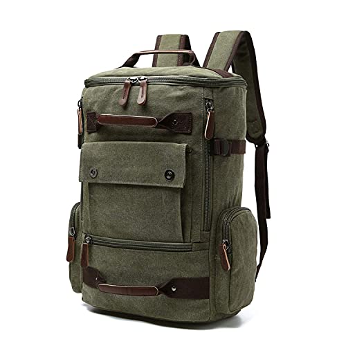 TELOSPORTS Vintage Canvas Fits 15.6 Inch Laptop Casual Bookbags Business Computer Bag Rucksack for Men Women Green