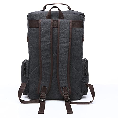 TELOSPORTS Vintage Canvas Fits 15.6 Inch Laptop Casual Bookbags Business Computer Bag Rucksack for Men Women Black