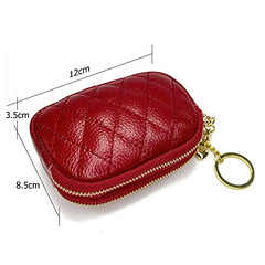 Genuine Leather Zip Mini Coin Purse w/Key Ring, Small 2 Zippered Change Pouch Wallet Women's Card Holder TASSINI (Red)