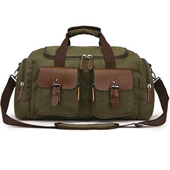 TELOSPORTS Canvas Duffel Bag, Vintage Canvas Weekender Bag Travel Bag Sports Duffel with Shoulder Strap (Green)