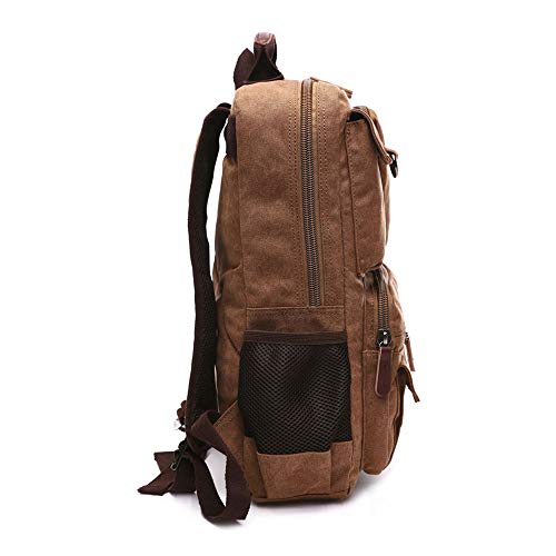 TELOSPORTS Canvas Laptop Backpacks Vintage Business Travel Rucksack Fits Bookbags for Men Women coffee