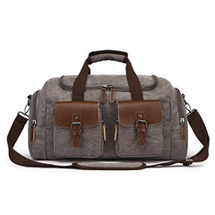 TELOSPORTS Canvas Duffel Bag, Vintage Canvas Weekender Bag Travel Bag Sports Duffel with Shoulder Strap (Grey)