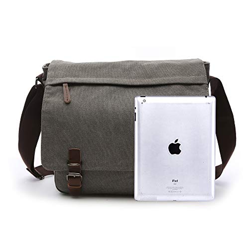 Telosports Large Vintage Canvas Messenger Shoulder Bag Crossbody Bookbag Business Bag for 15inch Laptop