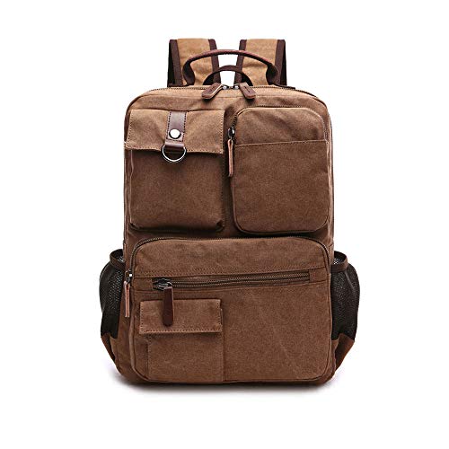 TELOSPORTS Canvas Laptop Backpacks Vintage Business Travel Rucksack Fits Bookbags for Men Women coffee