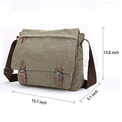 TELOSPORTS Large Vintage Canvas Messenger Shoulder Bag Crossbody Bookbag Business Bag for 15inch Laptop