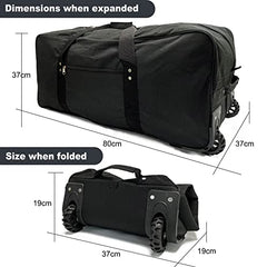 TELOSPORTS 32 inch X-Large Foldable Duffle Bag with Wheels 600D Oxford Collapsible Large Heavy Duty Cargo Duffel Storage Duffel with Rollers for Camping Travel Gear, Black.