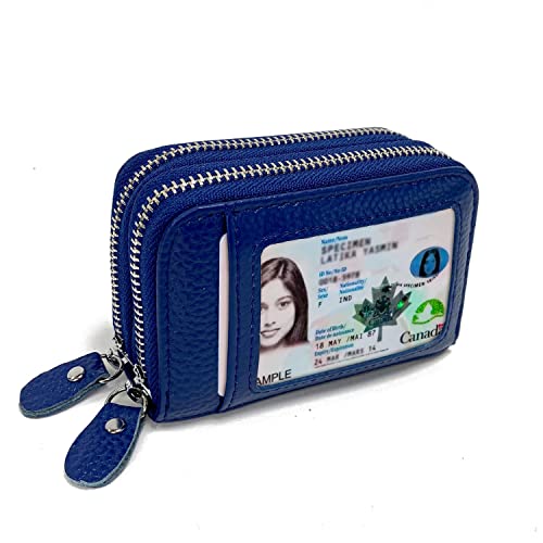 TELOSPORTS RFID Credit Card Holder, Small Leather Zipper Card Case Wallet for Women and ID Window Coin Pouch Security Travel Wallet