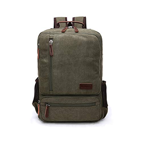 TELOSPORTS Canvas Laptop Backpack Backpack Water-Repellent Travel Business Bag Men Women Green