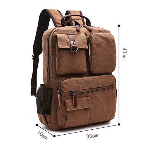 TELOSPORTS Canvas Laptop Backpacks Vintage Business Travel Rucksack Fits Bookbags for Men Women coffee