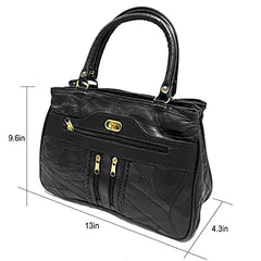 TASSINI Women's Patch Leather Handbag (Black)