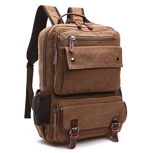 TELOSPORTS Laptop Backpack Vintage Canvas Travel Business College Casual Daypack Rucksack for Women Men Coffee