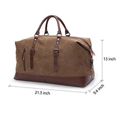 TELOSPORTS Oversized Canvas Weekender Bag Travel Tote Duffel Shoulder Weekend Bag Overnight Carry on Handbag Genuine Leather Handle and Bottom(Coffee)