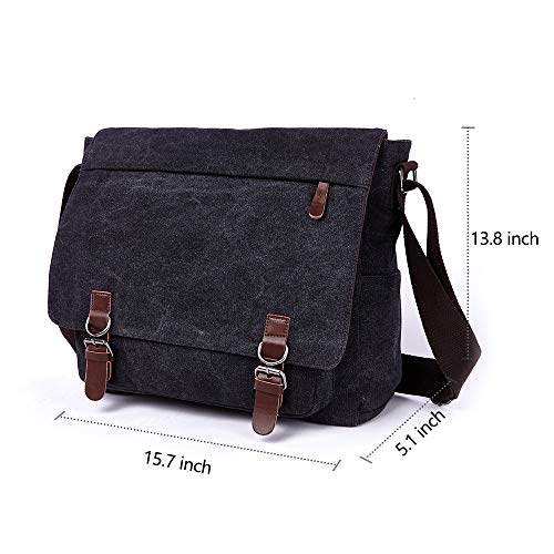 Telosports Large Vintage Canvas Messenger Shoulder Bag Crossbody Bookbag Business Bag for 15inch Laptop