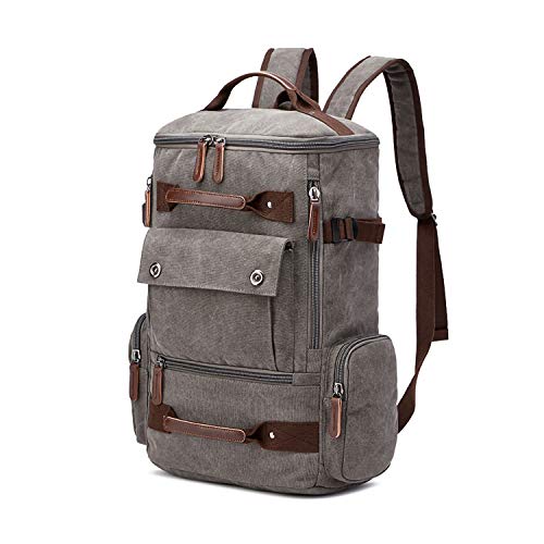 TELOSPORTS Vintage Canvas Fits 15.6 Inch Laptop Casual Bookbags Business Computer Bag Rucksack for Men Women(GRAY)