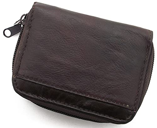 TASSINI TRENDS Double Zipper Card Holder, Leather Credit Card Holder, RFID Blocking Credit Card Holder, Coin Purse Brown