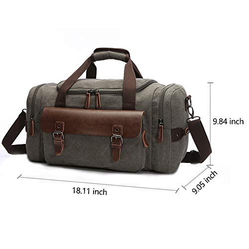 TELOSPORTS Canvas Duffel Bag, Vintage Canvas Weekender Bag Travel Bag Sports Duffel with Shoulder Strap (Gray)