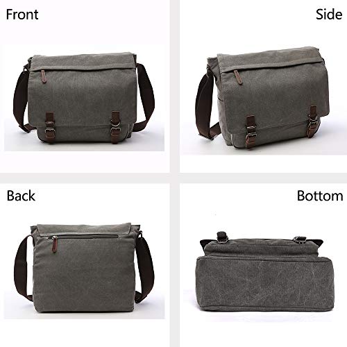 Telosports Large Vintage Canvas Messenger Shoulder Bag Crossbody Bookbag Business Bag for 15inch Laptop