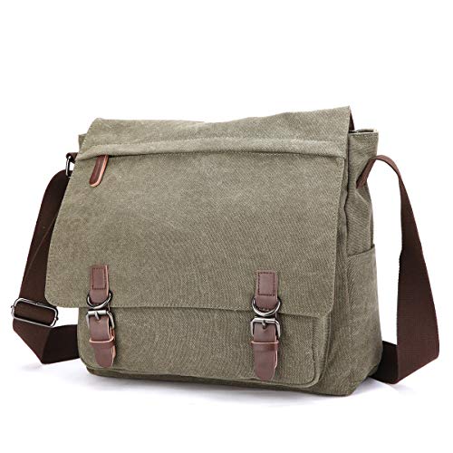 TELOSPORTS Large Vintage Canvas Messenger Shoulder Bag Crossbody Bookbag Business Bag for 15inch Laptop