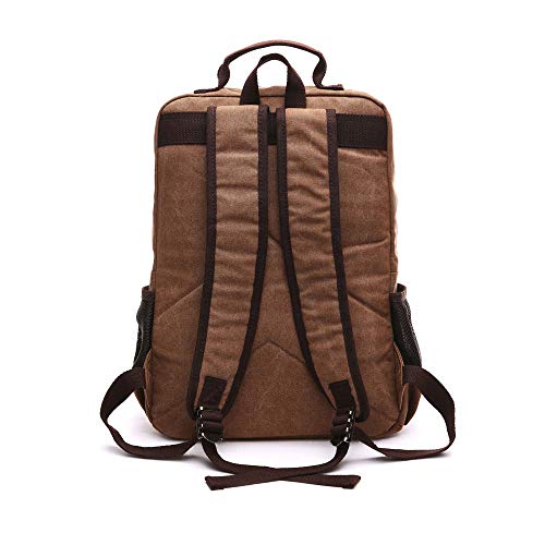 TELOSPORTS Canvas Laptop Backpacks Vintage Business Travel Rucksack Fits Bookbags for Men Women coffee