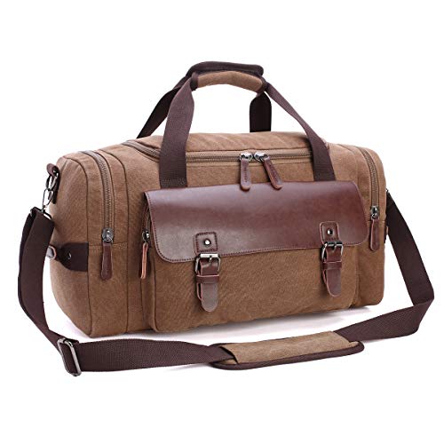 TELOSPORTS Canvas Duffel Bag, Vintage Canvas Weekender Bag Travel Bag Sports Duffel with Shoulder Strap (Coffee)