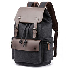 Leather Backpack for Men & Women, Denim Canvas Laptop Rucksack Casual Bookbag Hiking Bag Travel Daypack