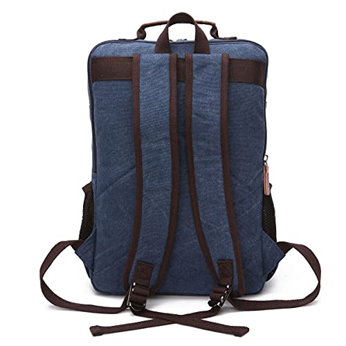 TELOSPORTS Canvas Laptop Backpack Backpack Water-Repellent Travel Business Bag Men Women(Blue)