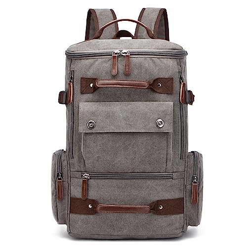 TELOSPORTS Vintage Canvas Fits 15.6 Inch Laptop Casual Bookbags Business Computer Bag Rucksack for Men Women(GRAY)