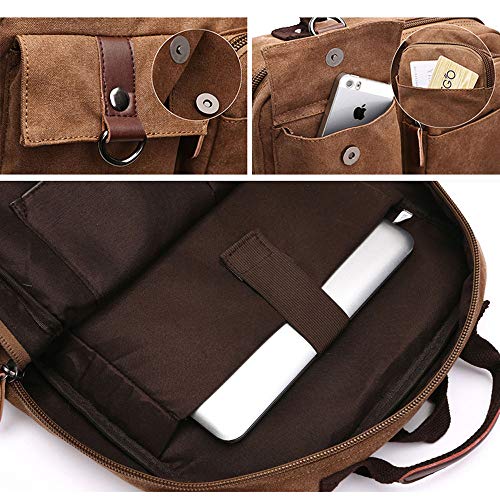 TELOSPORTS Canvas Laptop Backpacks Vintage Business Travel Rucksack Fits Bookbags for Men Women coffee