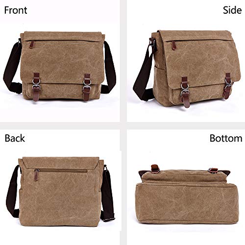 Telosports Large Vintage Canvas Messenger Shoulder Bag Crossbody Bookbag Business Bag for 15inch Laptop