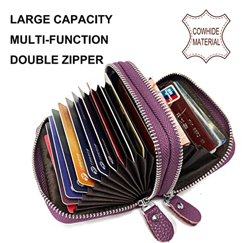 TELOSPORTS RFID Credit Card Holder, Small Leather Zipper Card Case Wallet for Women and ID Window Coin Pouch Security Travel Wallet