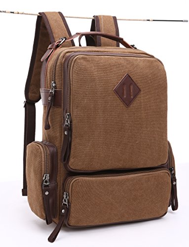 TELOSPORTS Canvas Laptop Backpack Vintage Business Computer Bag College Bookbags School Bags Casual Daypack Rucksack Travel Hiking Mountaineering Knapsack for Men Women (Coffee)