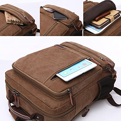 TELOSPORTS Canvas Laptop Backpack Backpack Water-Repellent Travel Business Bag Men Women Green