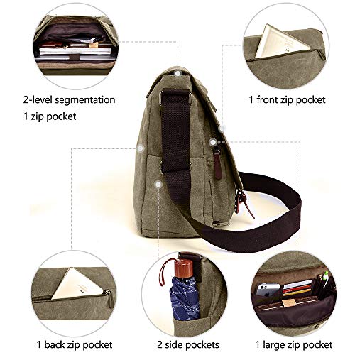 TELOSPORTS Large Vintage Canvas Messenger Shoulder Bag Crossbody Bookbag Business Bag for 15inch Laptop