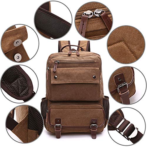 TELOSPORTS Laptop Backpack Vintage Canvas Travel Business College Casual Daypack Rucksack for Women Men Coffee