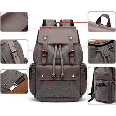 Leather Backpack for Men & Women, Denim Canvas Laptop Rucksack Casual Bookbag Hiking Bag Travel Daypack