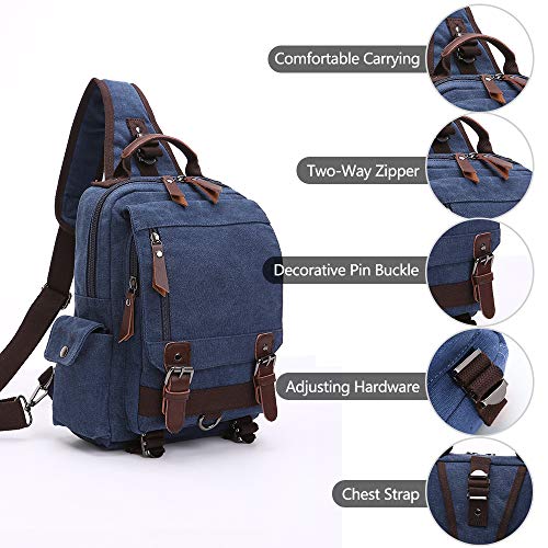 TELOSPORTS Canvas Waterproof Chest Shoulder Backpack Travel Casual Rucksack Sling Bag Cross body Messenger bag Men Women,canvas backpack