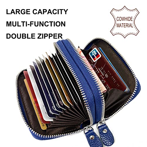 TELOSPORTS RFID Credit Card Holder, Small Leather Zipper Card Case Wallet for Women and ID Window Coin Pouch Security Travel Wallet