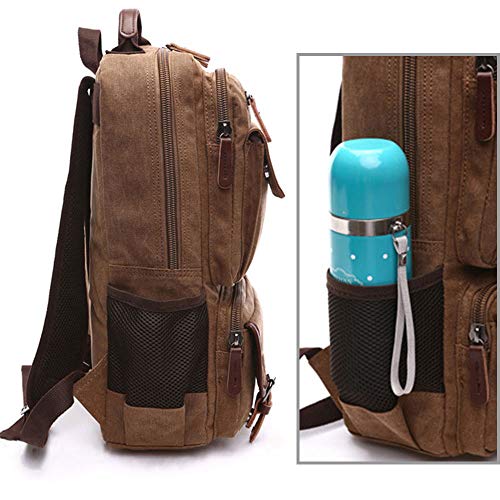 TELOSPORTS Laptop Backpack Vintage Canvas Travel Business College Casual Daypack Rucksack for Women Men Coffee